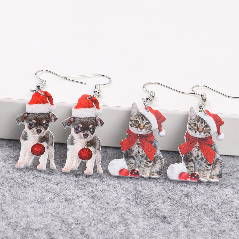 Christmas Kitten Cartoon Earrings & Tree Pendant