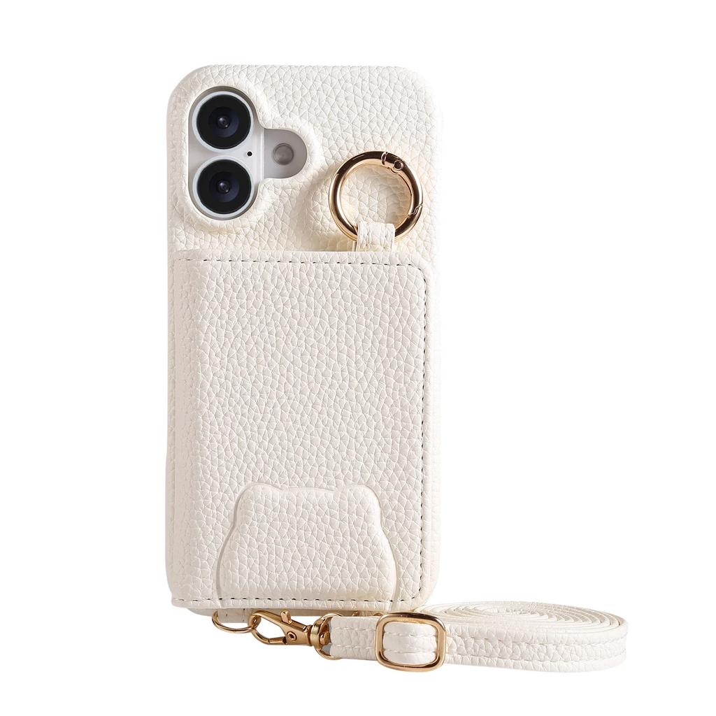 Crossbody Cards Solt Wallet Leather Cute Mirror Ring Holder Case For iPhone 16 Pro Max 15 Plus 14 13 12 11 Lanayrd Bear Cover