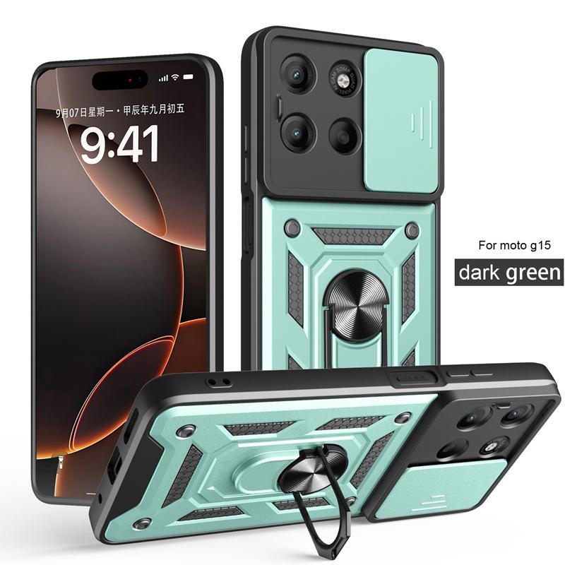 

Armor Funda для Motorola Moto G15 5G Чехол Слайд Защита Камеры Кольцо-Подставка Задняя Крышка для Moto G15 Power Capa For Moto G15 Power зелёный