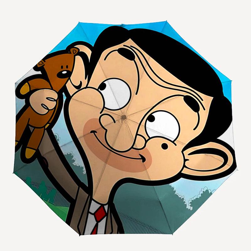 Ombrello da Viaggio a Tema Mr. Bean - 8 Stecche, Apertura e Chiusura Automatica, Design Pieghevole Portatile, Ombrello Compatto ed Elegante Adatto per Esterni