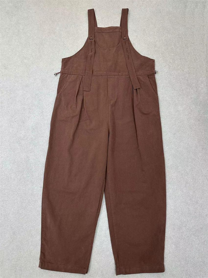 

Johnature Ретро-боди-карго с нагрудником, женские осенние повседневные удобные свободные прямые безрукавные простые комбинезоны One Size коричневый