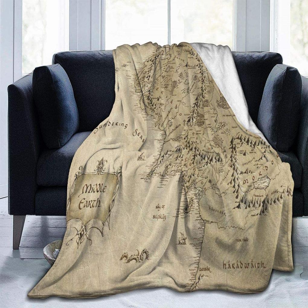 150*200cm Fade Resistant Middle Earth Map Lord Of Ring Style Blanket Warm Fur Plush Throw Blanket Soft Velvet Blanket
