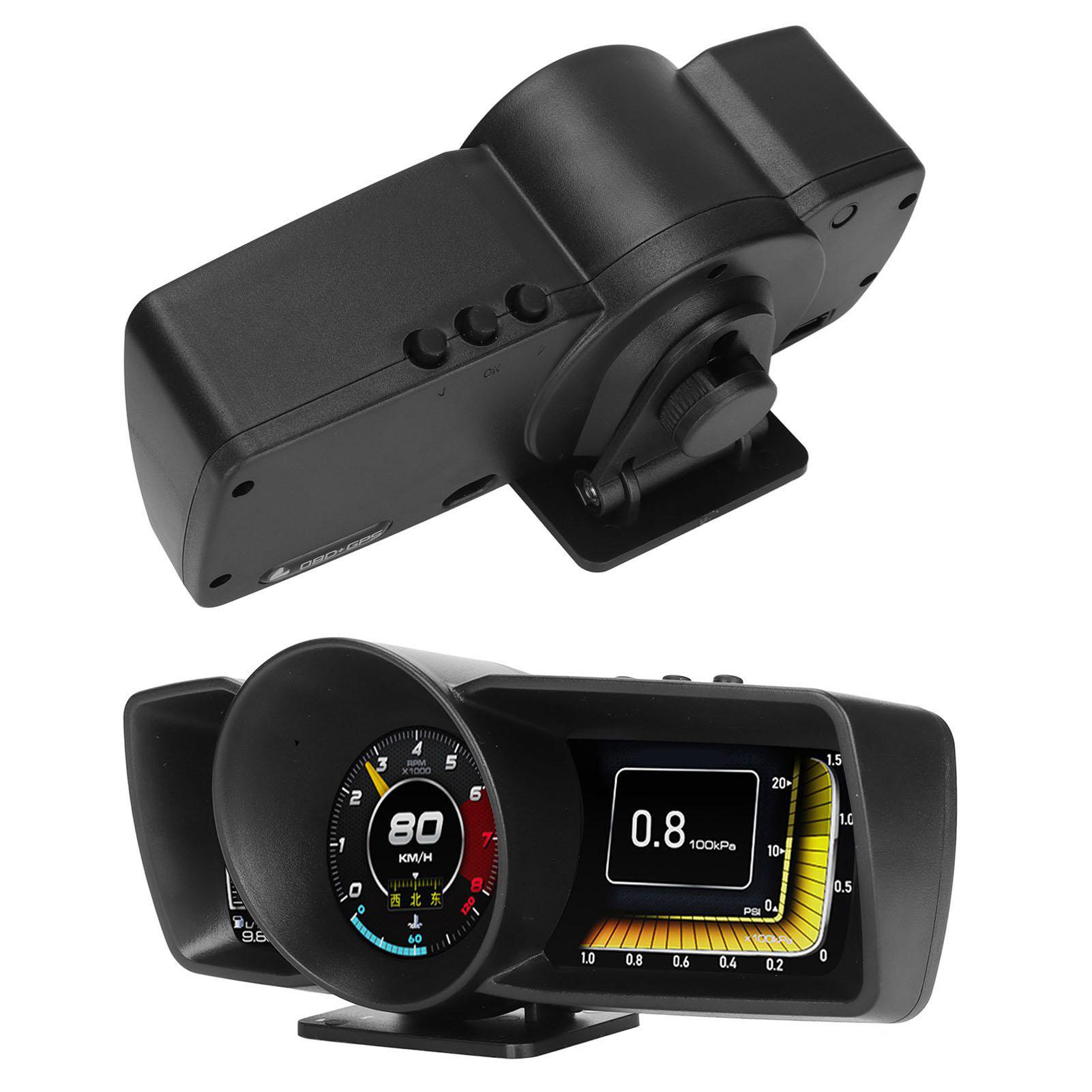 

Car HUD, OBDII GPS Dual Mode 3 LCD Screen Display Overspeed Alarm Multifunction Vehicle Data Monitor, with 9 Switchable Interfaces Speed RPM Voltage