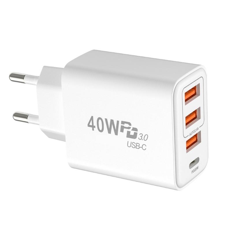 4 Συσκευές Γρήγορη 3 Θύρες USB A 1 Θύρα USB C Έξοδος 40W για Τηλέφωνα Tablets Laptops