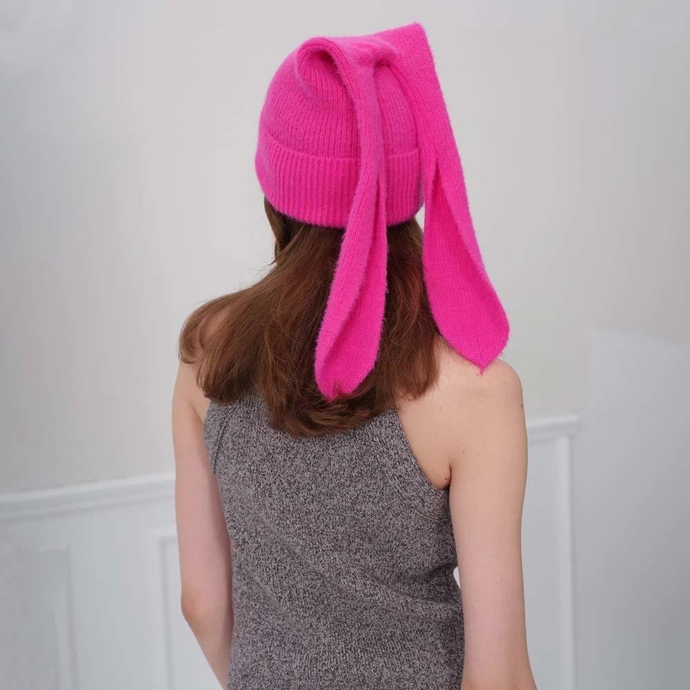 Elastic Bunny Pullover Cap Trendy Solid Color Knitted Hat Woolen Hat Rabbit Ears Cap Kids