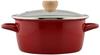 Bestco Glossy 20cm Enamel Casserole with Glass Lid, Induction Cooking Compatible, Red, ND-4443