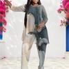Women Plus Size Two Piece Pants Set Round Neck Long Sleeve Printed Layered Top Long Pants