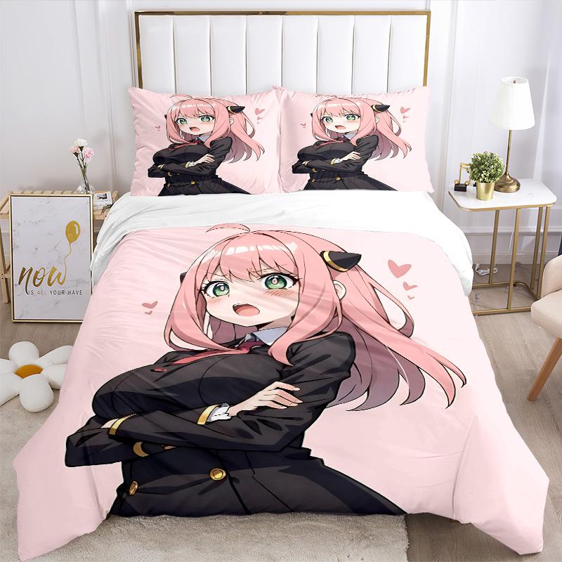 Pink Hair Anime Girl Print 3Pcs Bedding Setduvet Cover With 2 Bedropillowcase Home Birthday Gift