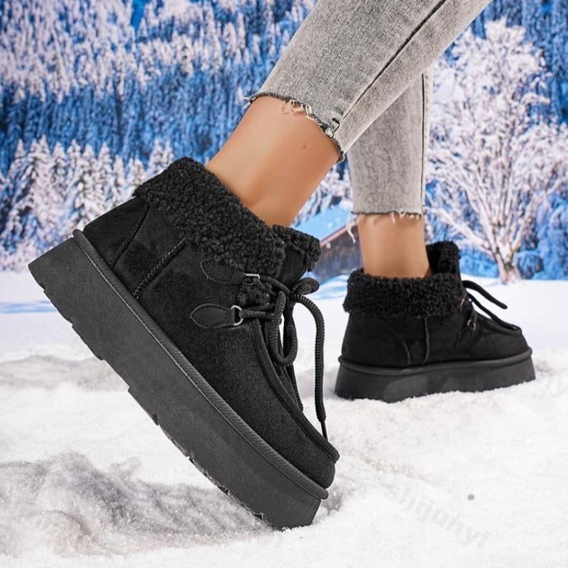 Women's Fashion Warm Casual Thick Soled Cotton Shoes Winter  Soft Soled Comforatble Versatile Chunky Plush Short Snow Boots