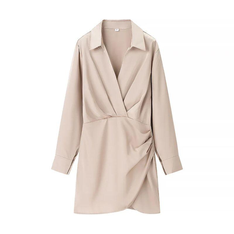 Za New Spring/Summer New Arrival Pink Pleated Waist Tight French Style V-neck Silk Satin Texture Short Dress 9492650