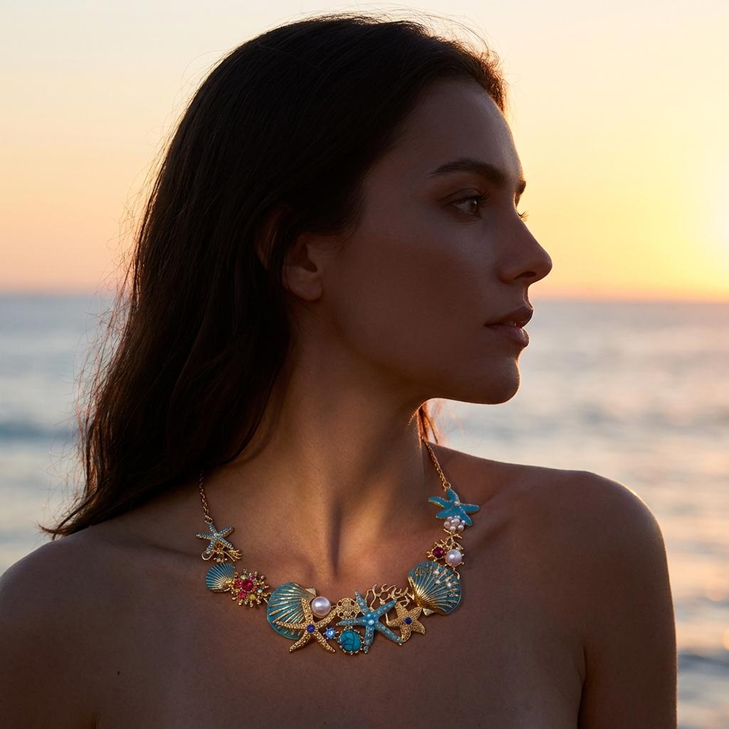 Luxe Zeemeermincore Zeester Schelp Statement Ketting voor Vrouwen Unieke Oceaan Thema Statement Ketting Strandfeest Sieraden Cadeau