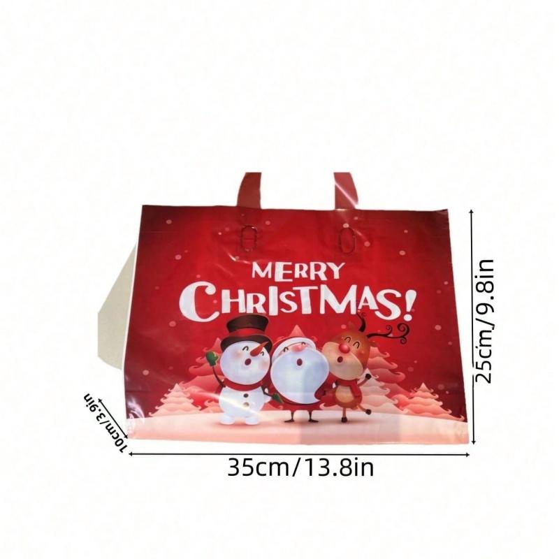 10 Red Plastic Christmas Gift Bags - Durable Holiday Tote Bags Perfect for Christmas, New Year, Valentine's Day