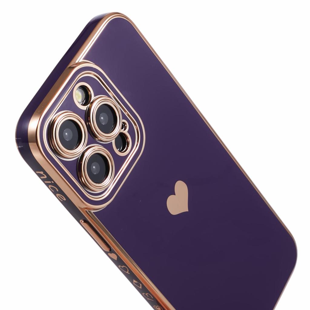 For iPhone 15 Pro Max Case 6D Electroplating Love Heart Anti-Drop TPU Phone Cover