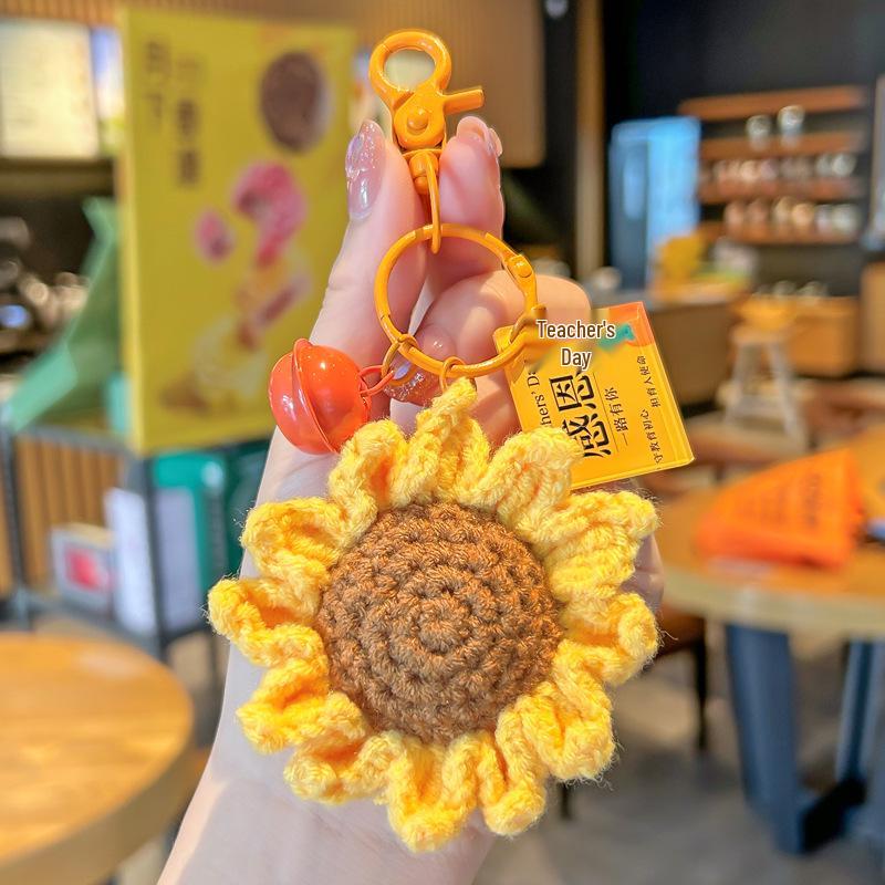 Teacher s Day Sunflower Crochet Keychain Souvenir – Cute Yarn Bag Charm Gift