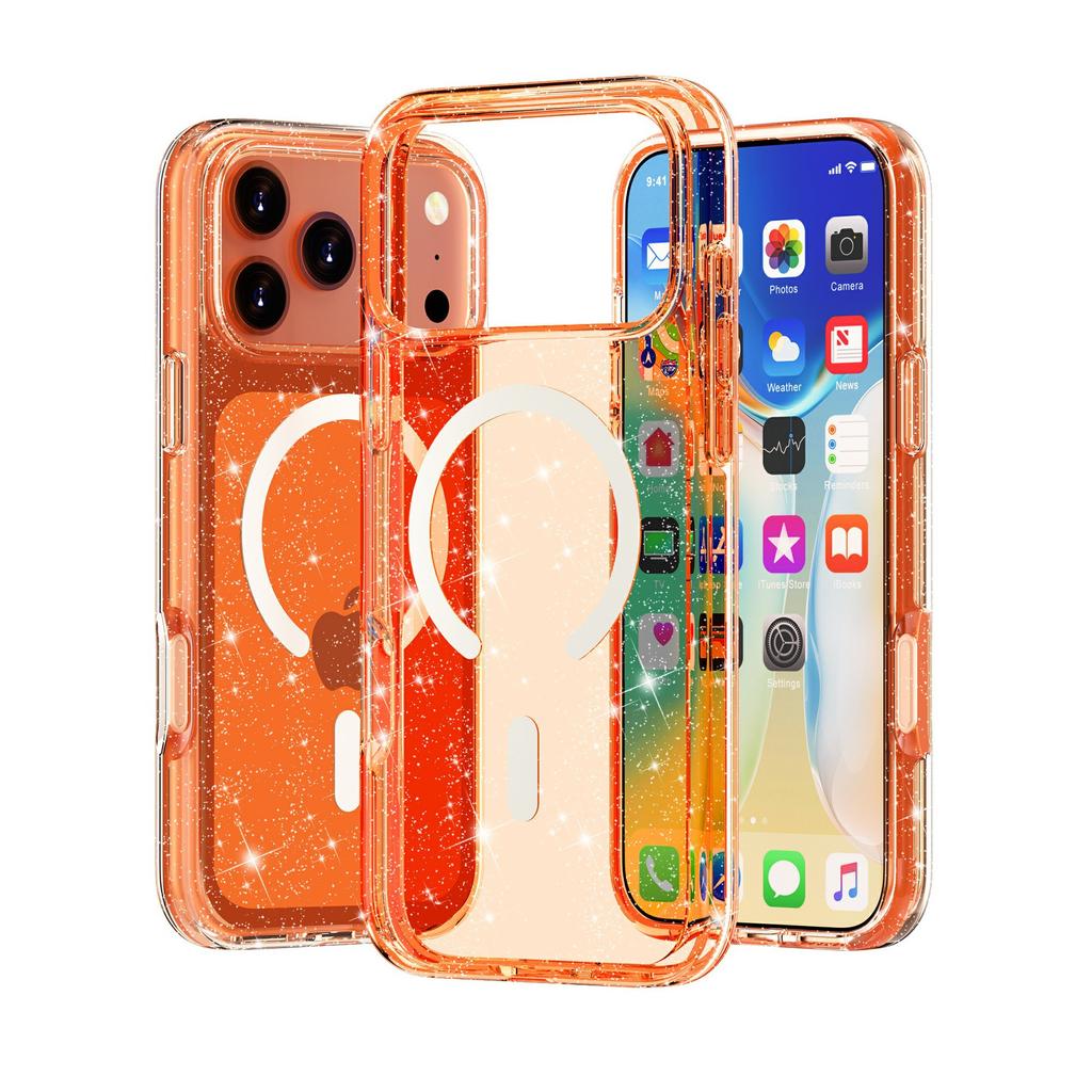 iPhone18ProMax Magnetic Mobile Phone Case Is Suitable for Apple 18Pro Terminator Transparent Glitter MagSafe Case.