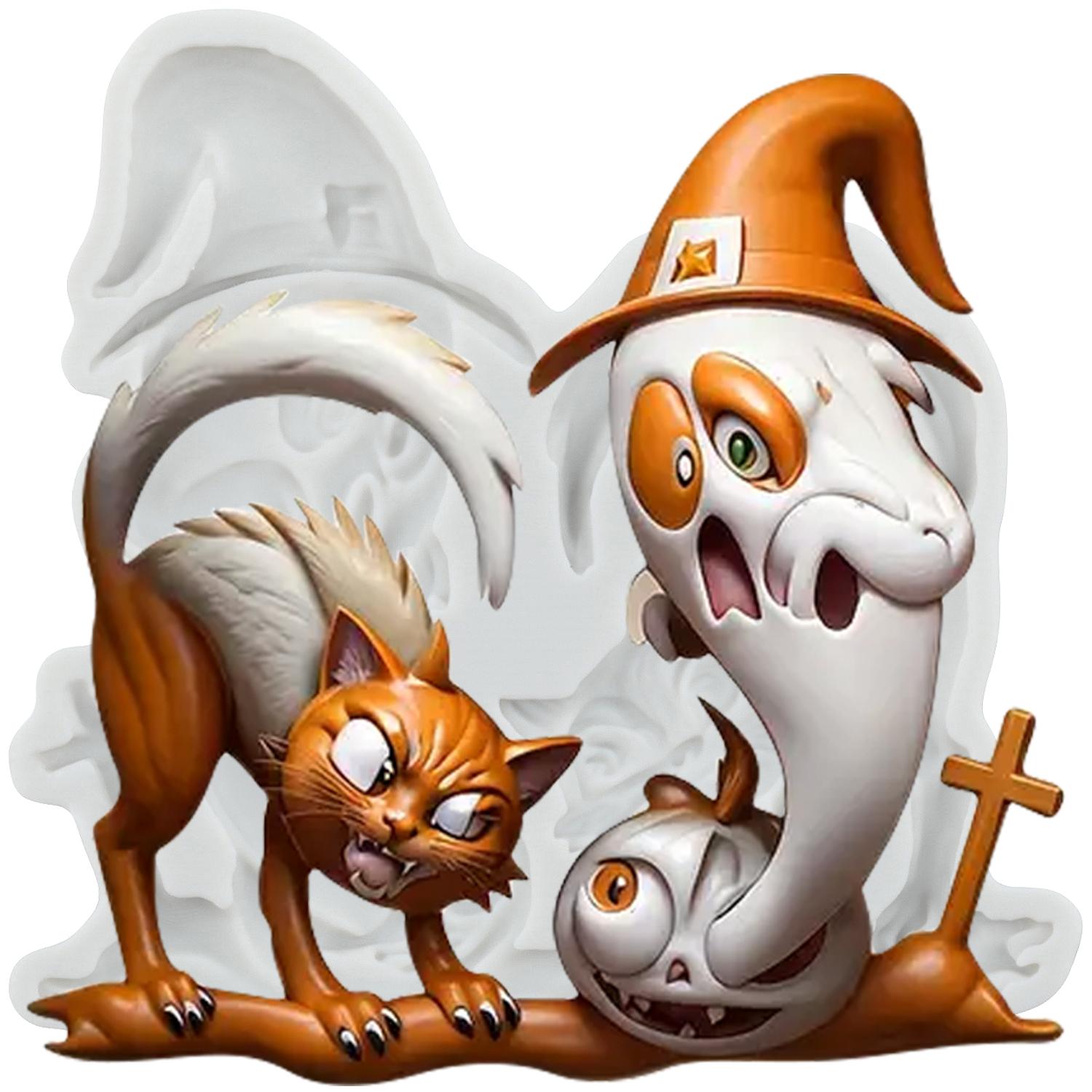 

Halloween Ghost Silicone Molds Cat Pumpkin Fondant Mold Halloween Theme Cake Decoration Cupcake Topper Chocolate Gum Paste Polymer Clay серый