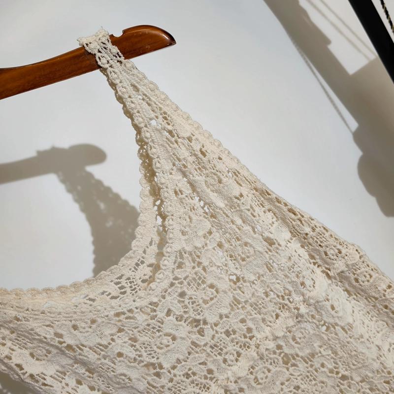 Dimanaf 2025 New Dress Women Knitting Lace Sleeveless Vest O-Neck Hollow Summer Style Loose Basic