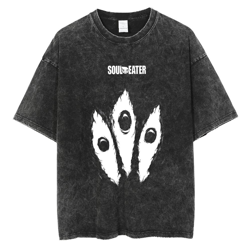 T-shirt Manga Soul Eater Stampa Death the Kid T-shirt Lavata Vintage Streetwear Abbigliamento Uomo Donna Maglietta in Cotone Oversize