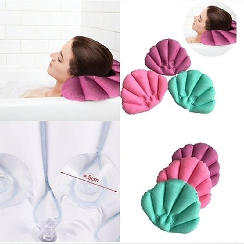 New Bathroom Products Home Spa Inflatable Bath Pillow Cups Shell Shaped Neck Bathtub Cushion Random