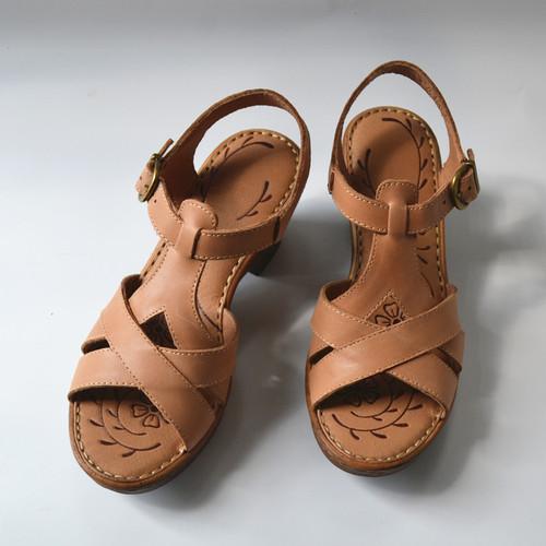 

Модные ретро ностальгические женские сандалии из коровьей кожи, сшитые вручную, летняя женская обувь из кожи, внутренняя стелька, высокие каблуки из овчины, стелька 41 абрикосовый