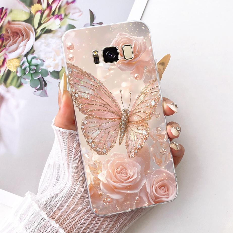 For Samsung Galaxy S8 Case SM-G950F Luxury Flowers Butterfly Painted Cover Soft Silicone Case For Samsung S8 Plus S8+ G955F Bags