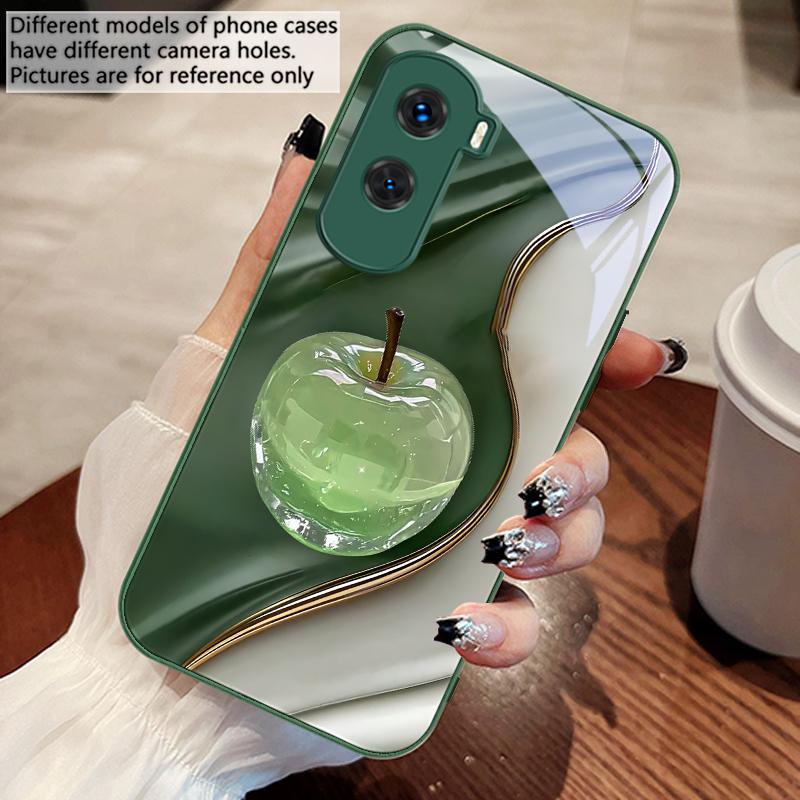 Transparent colored apple For Honor 200 90 8X 9X Pro Lite P50 P40 Nova 10 11i P60 Magic4 6 Mate 20 50 Tempered Glass Phone Case