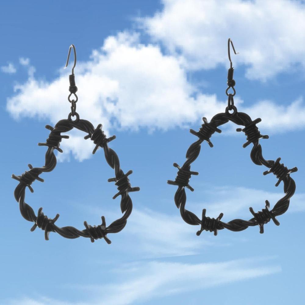 Hip-hop Punk Thorny Wire Heart-shaped Pendant Dangle Earrings for Men Women Gothic Halloween Creative Earrings Jewelry Accessory