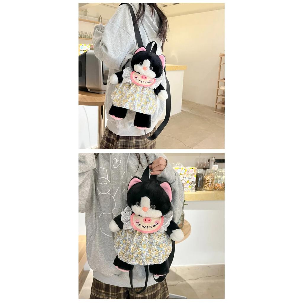 Kawaii kočičí plyšový batoh Simulace černá kočka plyšák hračka panenka Dámské módní crossbody tašky přes rameno Vánoční dárek
