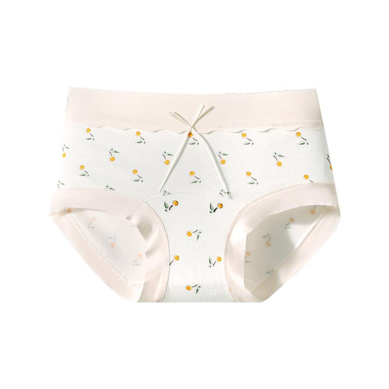 Women's Spring and Summer Print Cotton Antibacterial Extension Crotch Naked Sense Stretchless Briefs