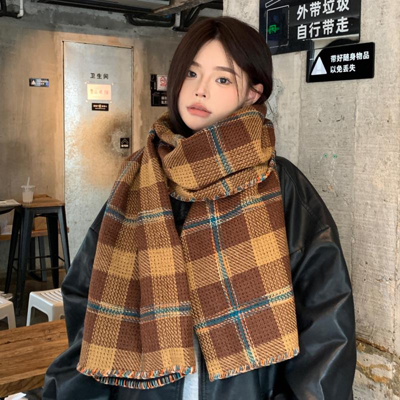 Women Winter Knitted Scarf Headscarf Ladies Men Casual Preppy Plaid Warm Scarve Mujer Male Foulard Wrap Shawl New Unisex Vintage