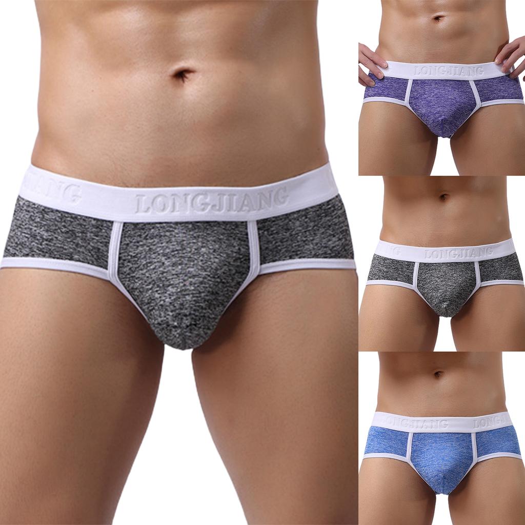 Longjiang Wide Waistband Men Soft Underwear Patchwork Briefs Ultra U Convex Mid Waist Panties For Inside Wear