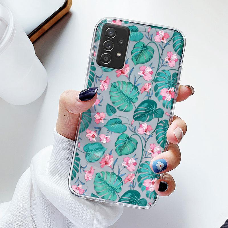 Phone Case For Samsung A52s A52 Floral Silicon Cover For Samsung Galaxy A52 Fundas Coque Transparent Soft Capas Flower TPU