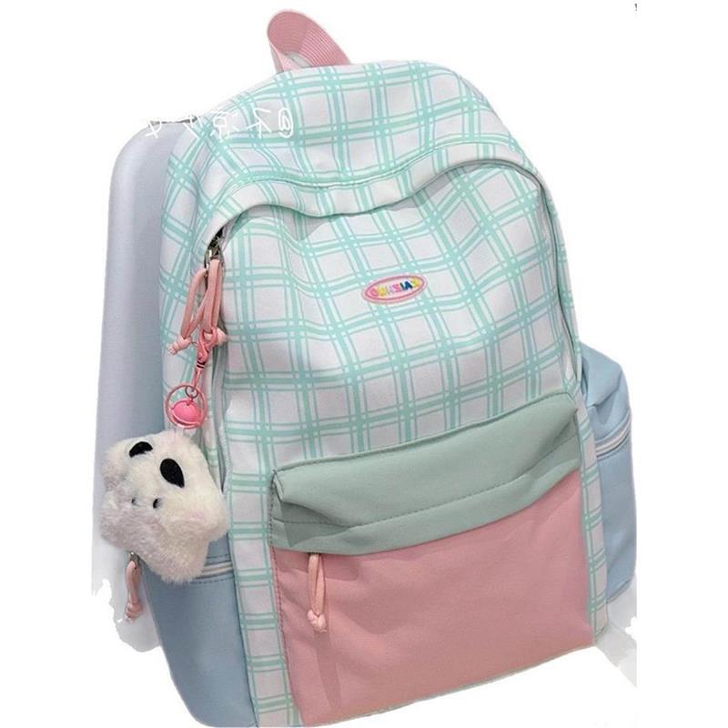 Schoolbag New Cute Niche Lattice Female High School Student Large Capacity Versatile Mori Travel Middle School Student Girl Backpack