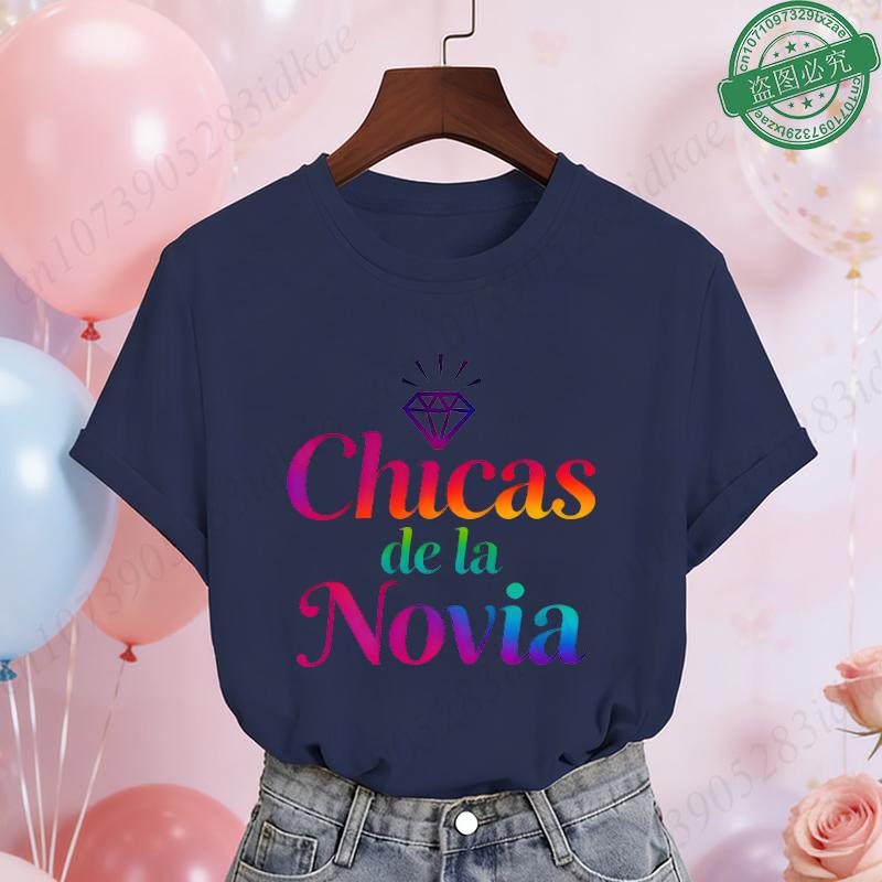Spanish Girls Bridal Shower T-Shirts Team Bride Tribe Blouses Short Sleeve Tees for Bachelorette Hen Party Wedding Celebration