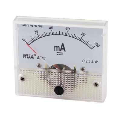 Uxcell 85C1 Analogový panelový měřič proudu DC pro automobilový obvod Ampérmetr 1 kus Měřič, 0-100mA, 64x49x56mm, Testování, Nabíjení, Měřidlo,