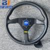 Blue Yellow Stitching Italy Style V1 Steering Wheel Real Leather 14inch 350mm Flat Italy Back Engraving Racing Street Sport