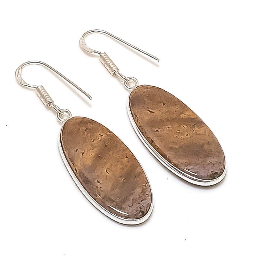 Natural Picture Jasper Gemstone 925 Sterling Silver Jewelry Earring 1.93  AE-12150