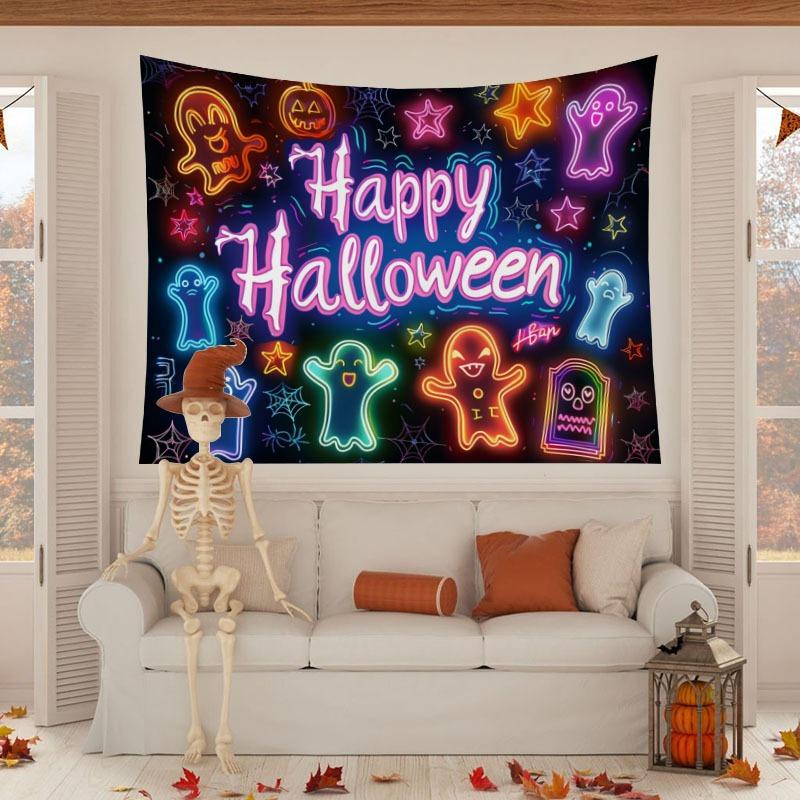 Halloween Home Party Decoration Tapestry Background Cloth Blood Red Handprint Clown Horror Pumpkin Head Atmosphere Tapestry