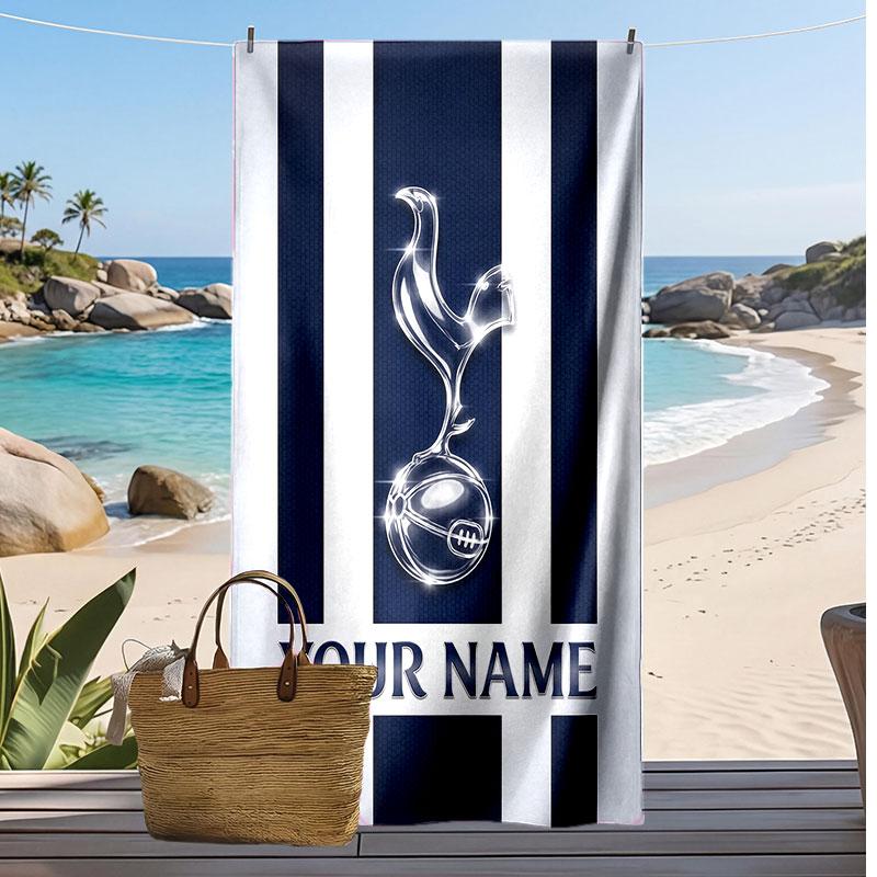 Tottenham Hotspur FC Personalized Printed Beach Towel Soccer Logo Support Custom Name Text Absorbent Towel For Sport Travel Special Gift