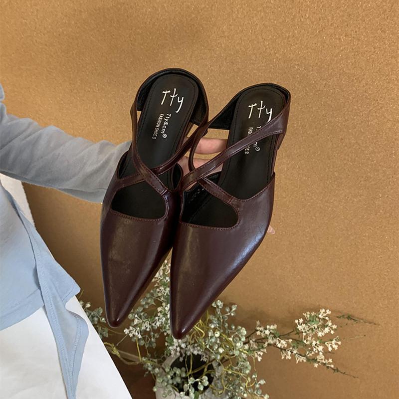 Bailamos Women Sandals Woman Flat Heel Dress Shoes Retro Pointed Toe Flats Womens Slip On Slippers Mujer