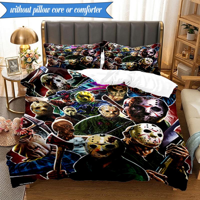 Horror Movie Characters 3pcs K-pop music group Bedding set,Ideal for Bedroom, Dormitory,Including Duvet Cover And 2pcs Pillowcases,Fan gifts