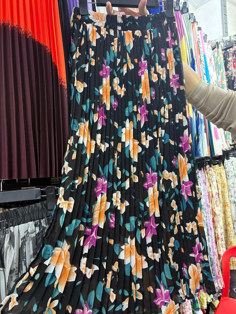 European & American Pleated Print Midi Skirt, Soft Chiffon Fabric, High Waist, Versatile Style