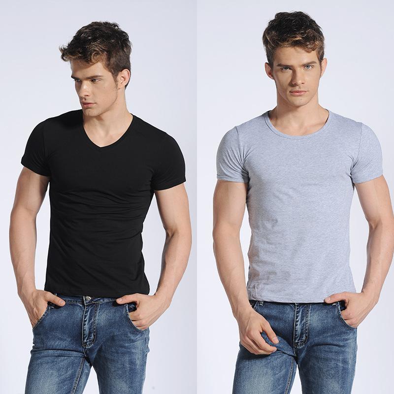 2PCs Slim Fit T-Shirt for Men Short Sleeve V Neck T-Shirt Casual Summer Classic Basic Tee Top