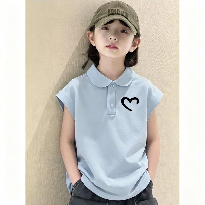Girls' Sleeveless Pure Cotton Polo Shirt - Casual and Trendy Summer Top