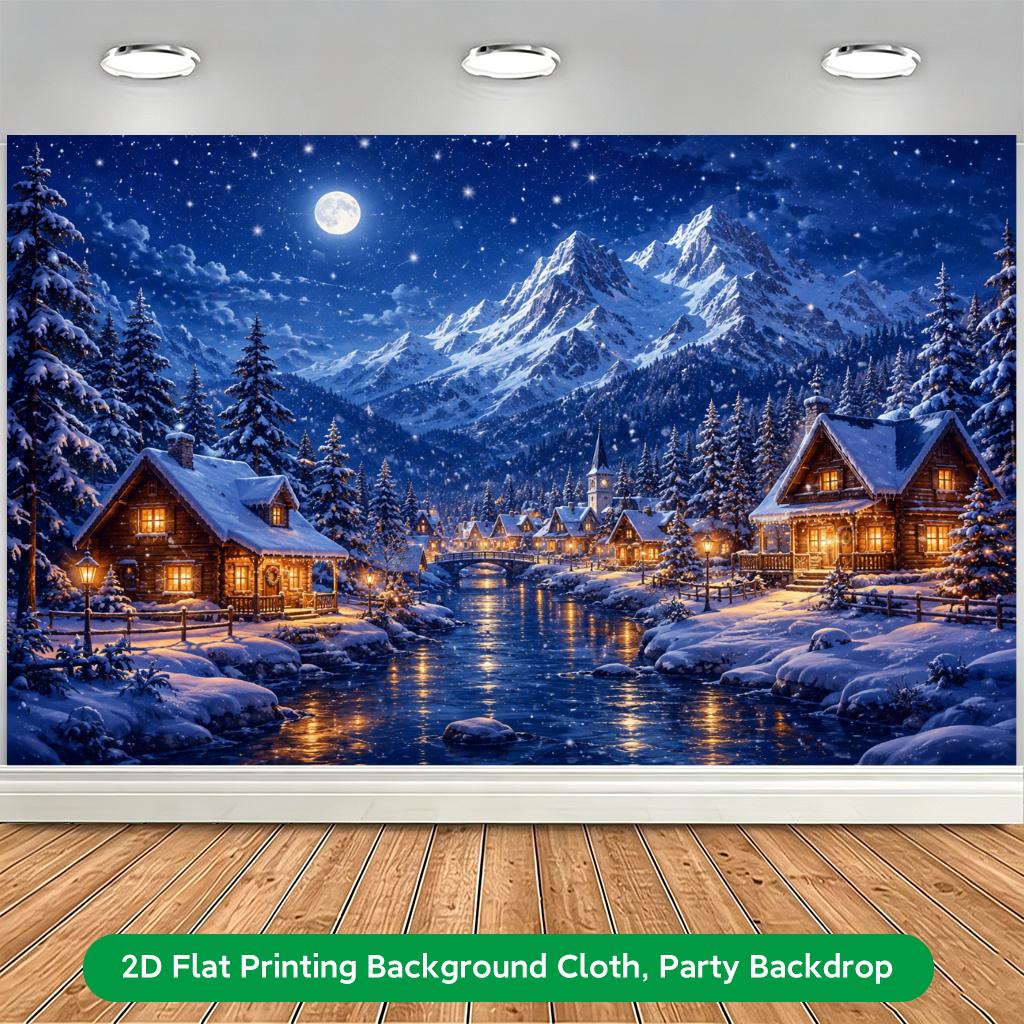 1Pcs Winter Night Village Decoration Background Winter Backdrop Decorations For Photo Studio Photo Booth Christmas Party