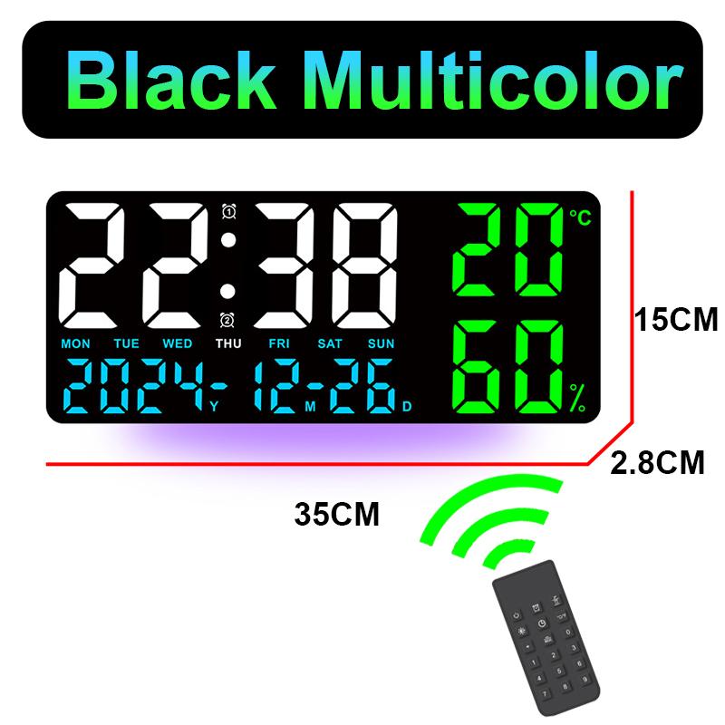 Large Digital Wall Clock with Atmosphere Lights Remote Control Temp Humidity Display LED Table Clock Multifunctional Alarm Clock