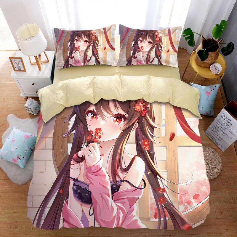 Anime G-Genshin Impact Duvet Cover Pillowcase Anime Girl Bedding Set Adult Boy Teen Children Bedroom Decoration Queen King Size