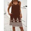 GMXIA Women's Fashion Summer Spring V-Neck Sleeveless Solid Color Print Casual Dresses