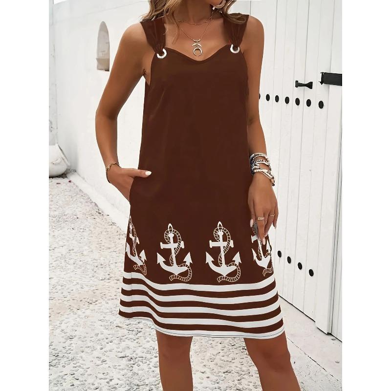 GMXIA Women's Fashion Summer Spring V-Neck Sleeveless Solid Color Print Casual Dresses