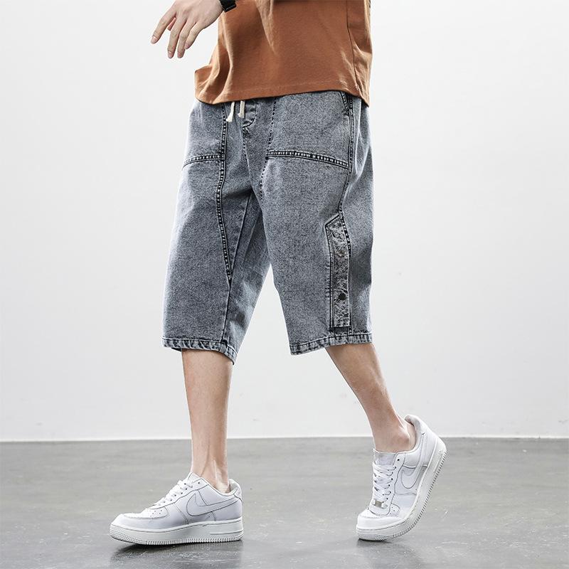 

Men s Plus Size Cropped Denim Shorts - Summer Thin 7-Point Mid-Length Pants XL
